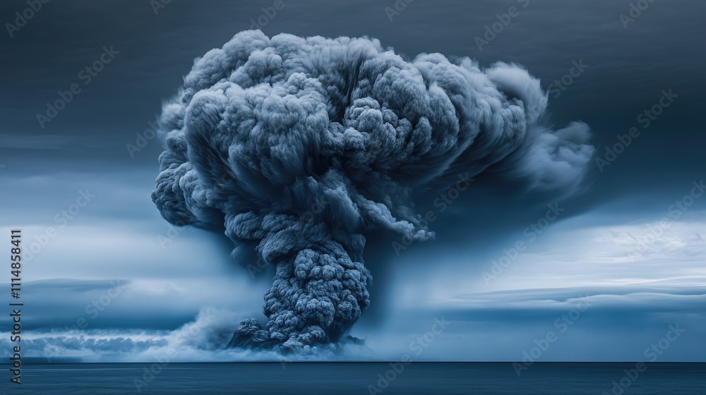 Majestic Dark Cloud Formation Over Ocean Waves in Stormy Sky Majestic Dark Cloud Formation Over Ocean Waves in Stormy Sky