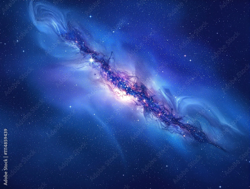 Fototapeta premium Artistic milky way illustration with watercolor brush strokes, artistic, stars