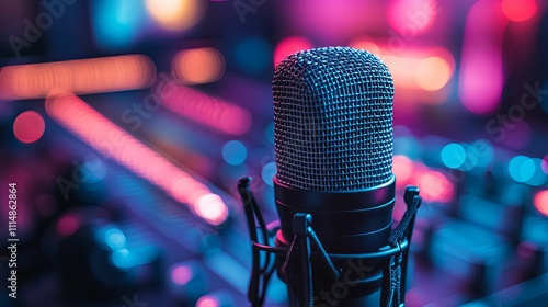 Studio Microphone In Vibrant Neon Lighting photo