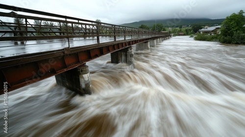 Wallpaper Mural Floodwaters rushing under a bridge, causing rapid currents and a blurred effect. Torontodigital.ca