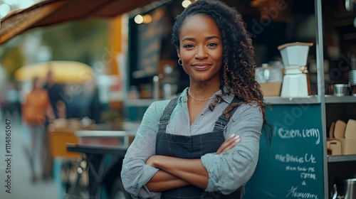 Confident Woman Owns Her Food Truck Business photo