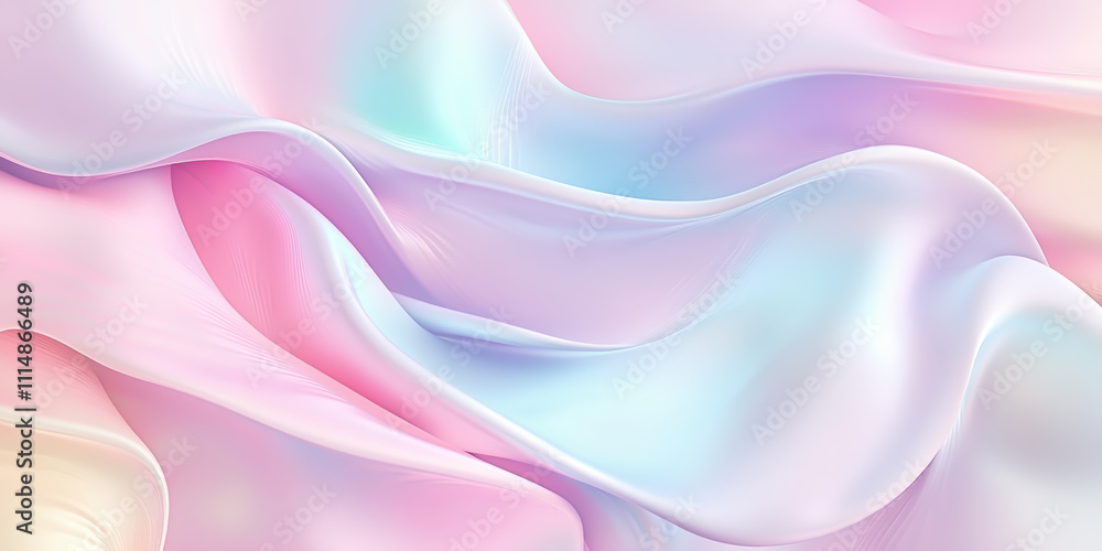 An enchanting composition of satin-like swirling folds in iridescent pastel colors, blending pink, blue, and purple hues with a soft, luminous sheen. An enchanting composition of satin-like swirling folds in iridescent pastel colors, blending pink, blue, and purple hues with a soft, luminous sheen.