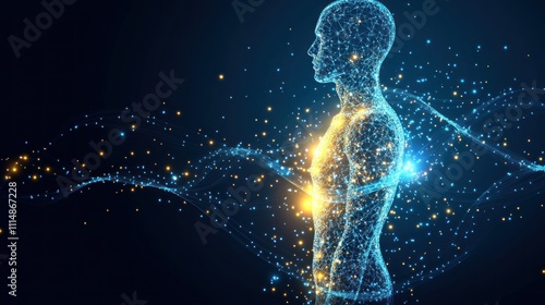Abstract glowing human body digital art.