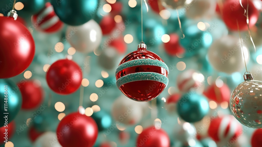 Obraz premium Christmas balloons party decorations, Collection of Christmas, 3D render, Triadic color scheme
