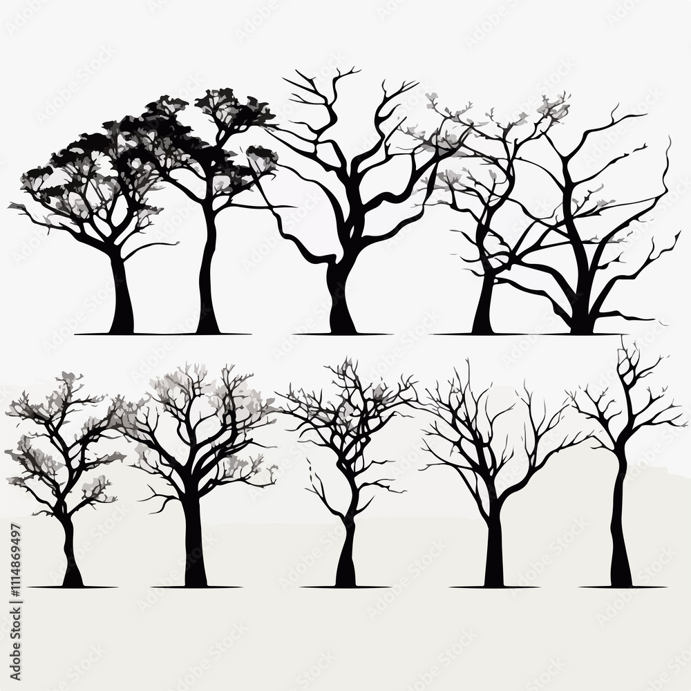 Obraz premium Tree Silhouettes Illustration on White Background