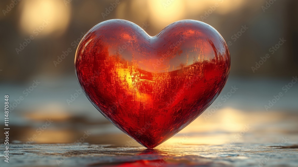 Fototapeta premium Shiny Red Heart Reflecting Warm Lights of Love and Emotion