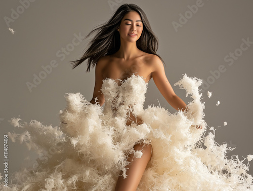 Model wearing a biodegradable dress for sustainable fashion photo