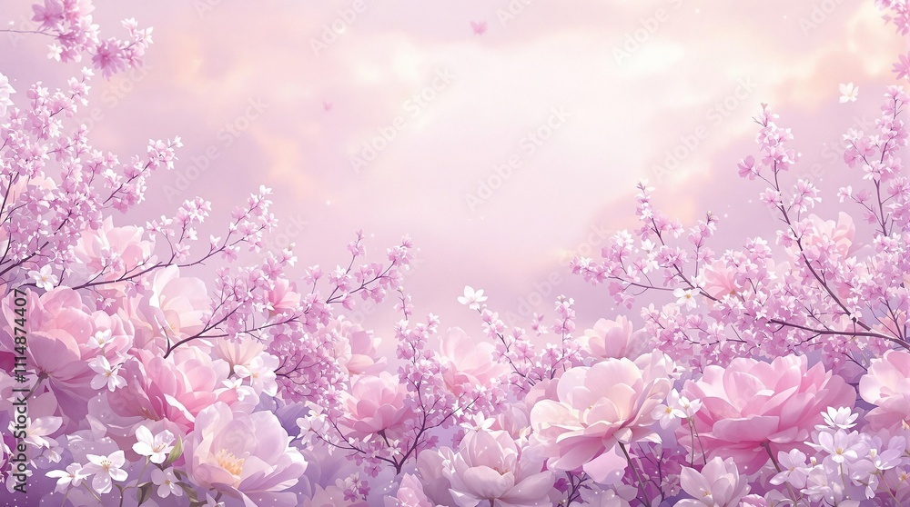 Fototapeta A soothing blend of lavender and lilac hues blended into a beautiful, dreamy floral background, floral backgrounds, pastel shades, serene decor, soft colors