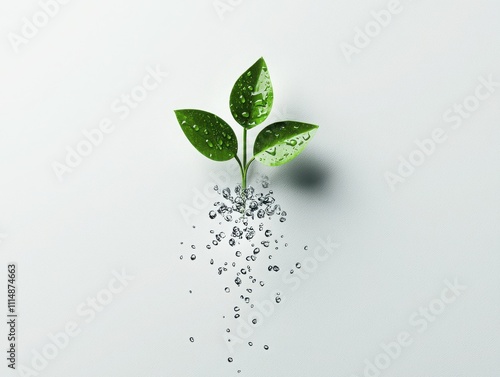 Water molecule transpiration from stylized plant illustration digital artwork indoor environment close-up perspective nature concept for eco-friendly awareness photo