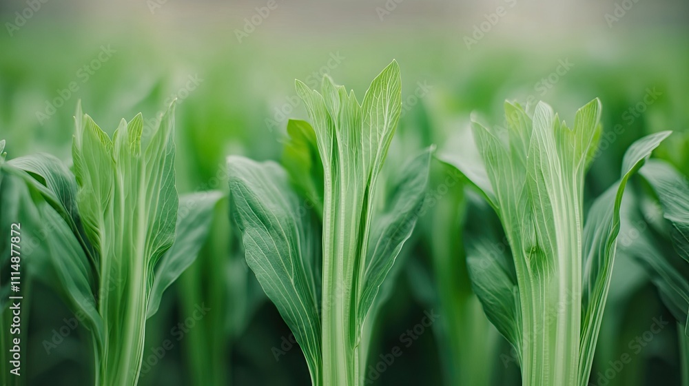 Obraz premium Fresh Green Corn Plants Growing in a Vibrant Agricultural Field