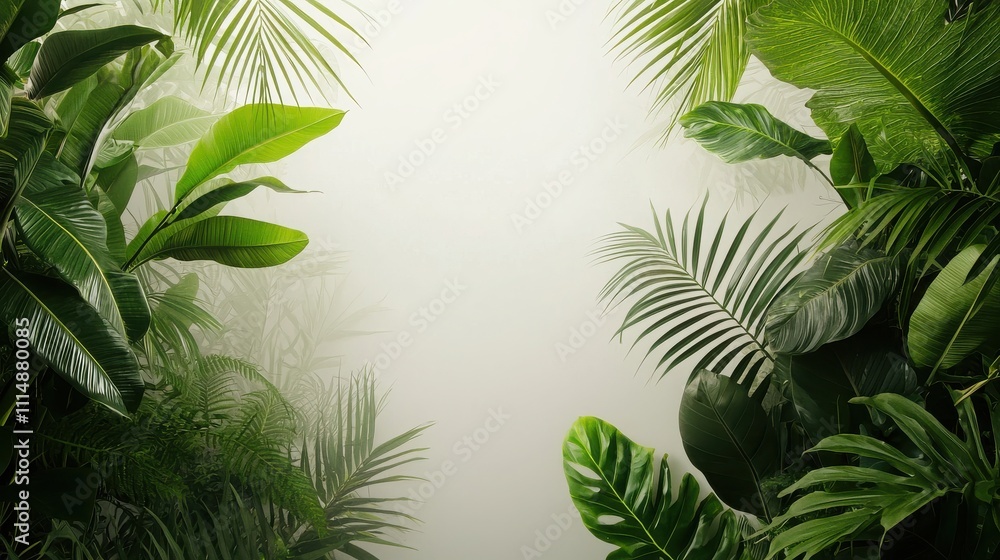 Fototapeta premium Exploring natural transpiration in a dense rainforest ecosystem lush greenery atmospheric photography tropical environment close-up view nature's vital processes