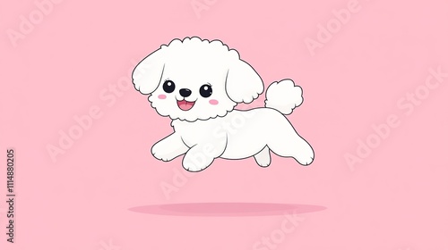 Kawaii vector illustration of a Bichon Frise dog joyfully jumping, featuring a cute and fluffy design with playful energy, ideal for pet and cartoon themes. photo