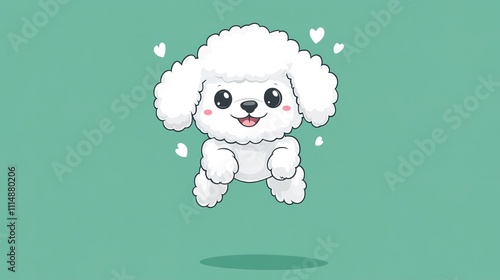 Kawaii vector illustration of a Bichon Frise dog joyfully jumping, featuring a cute and fluffy design with playful energy, ideal for pet and cartoon themes. photo