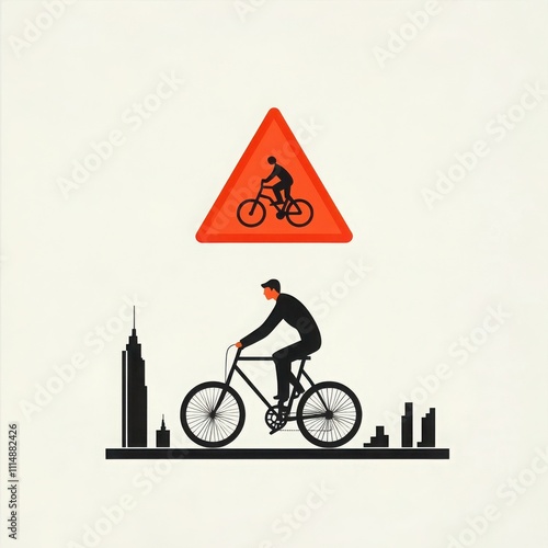 Creative health warning poster design featuring a cyclist urban environment infographic content cityscape viewpoint promoting safe biking practices photo