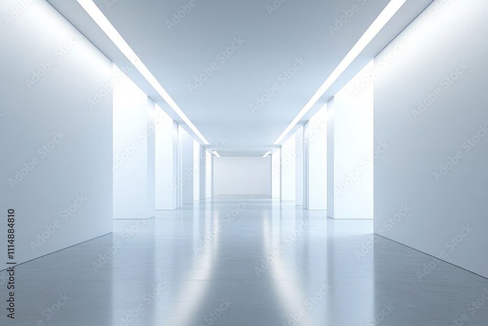 Minimalist modern white gallery with bright lighting and clean lines Minimalist modern white gallery with bright lighting and clean lines