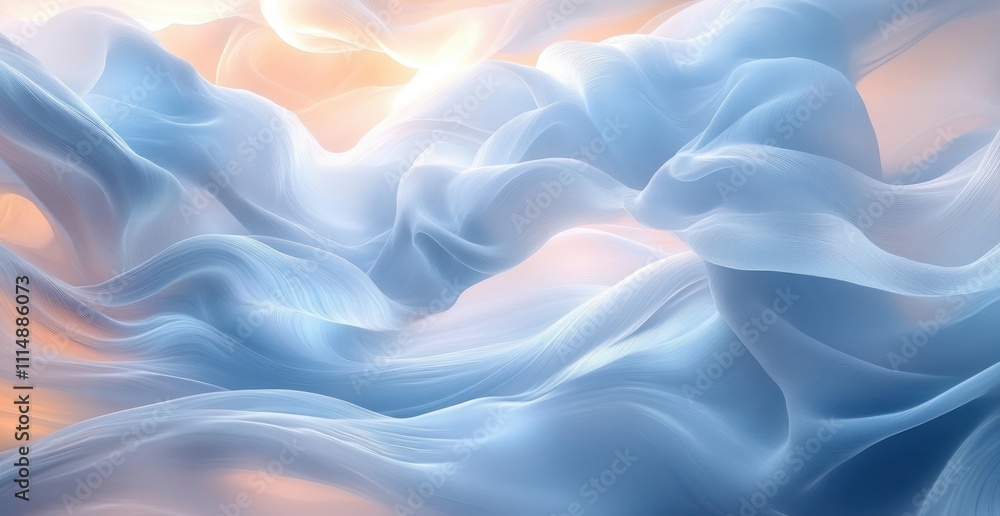 Fototapeta premium Soft Ethereal Abstract Art Flowing Waves Pale Blue White Light Minimalistic Composition