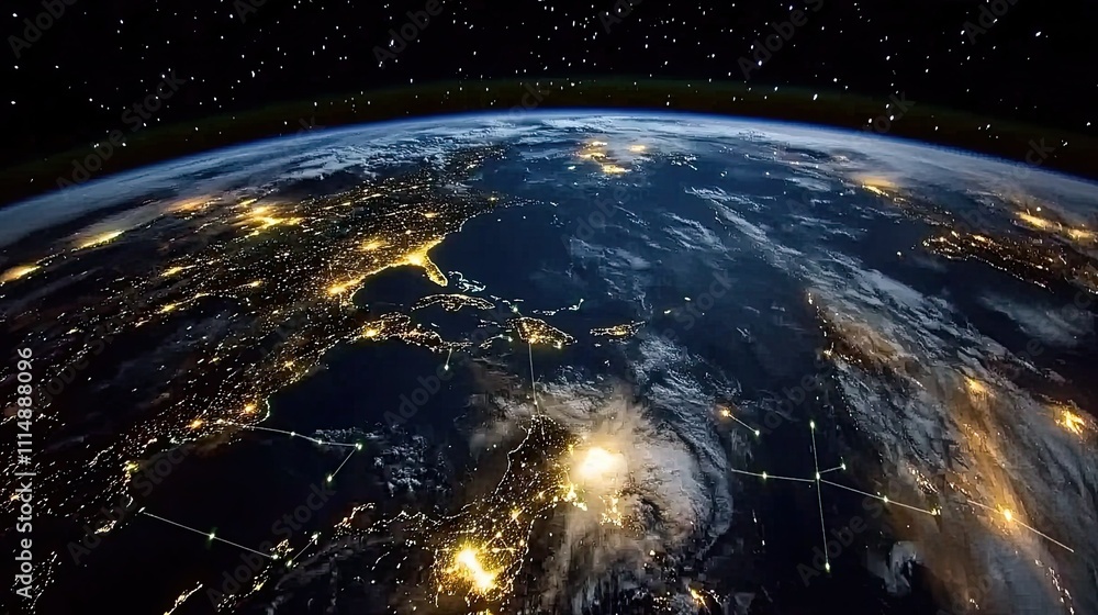 Obraz premium Stunning View of Earth from Space at Night with Sparkling Lights