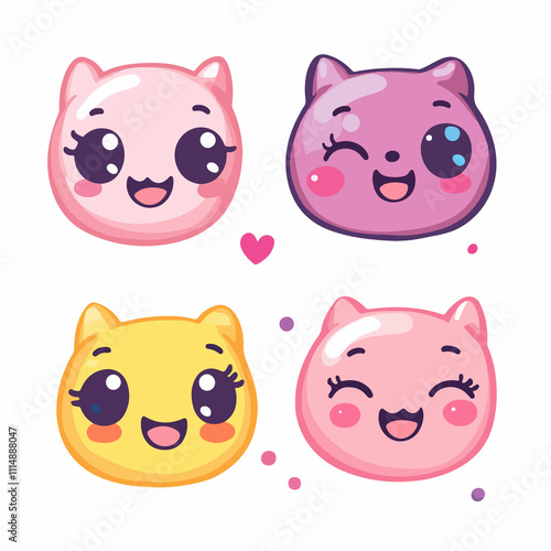 Cute Kawaii Faces Design Vector Illustration Isolated on White Background