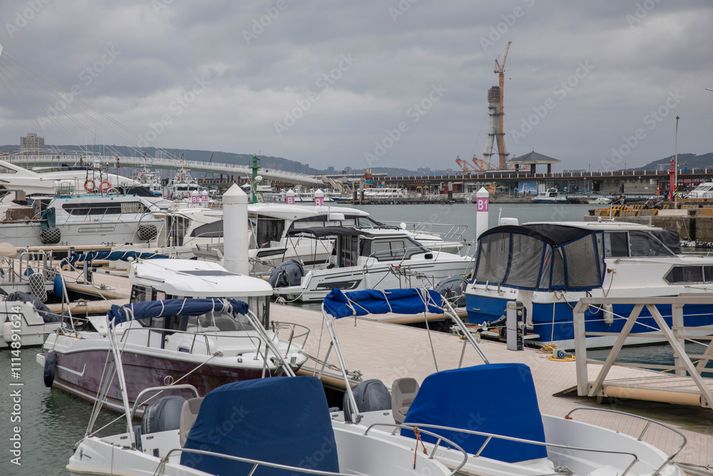 Fototapeta premium Tamsui fishing harbor in New Taipei city, Taiwan