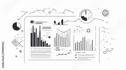Professional Line Document with Statistics Bar Diagram Graph Vector Illustration