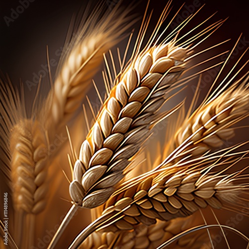 Ears of wheat on a dark background. 3d illustration. photo