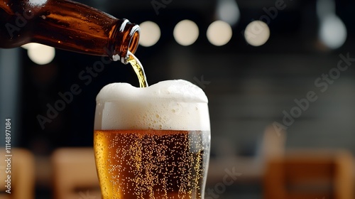 Wallpaper Mural The satisfying sound of a bottle cap being popped open revealing a freshly poured craft beer with amber liquid cascading into a glass forming a frothy head with effervescent bubbles Torontodigital.ca