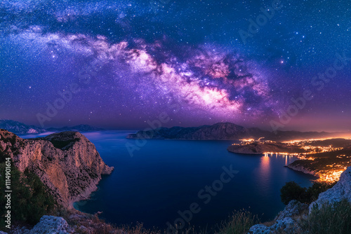 A beautiful night sky with a large milky white cloud in the middle photo