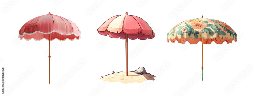 Obraz premium Vintage Beach Umbrellas on Transparent Background
