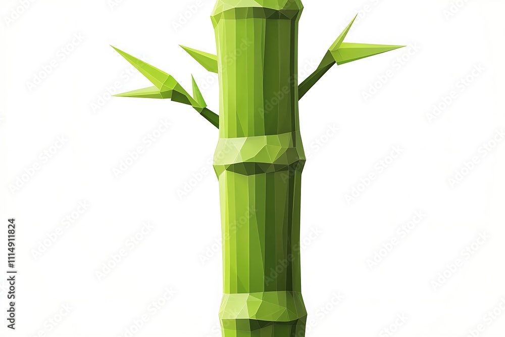Obraz premium A stylized, geometric representation of a green bamboo plant on a white background.