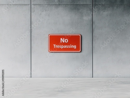 No trespassing signboard urban environment warning content minimalist design concrete backdrop bold message for property protection photo