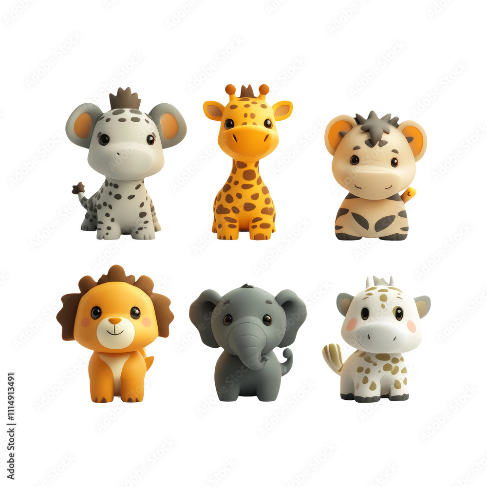 Naklejka premium Cute Animal Figurines on Transparent Background