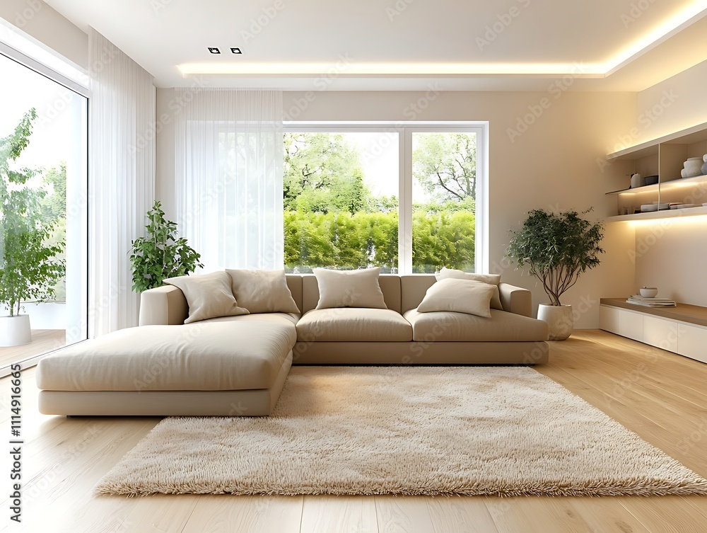 Fototapeta premium Modern Elegance: A Contemporary Living Room with Sophisticated Accents
