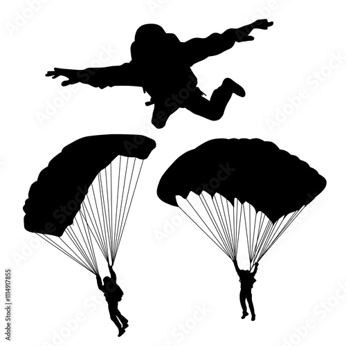 Parachuting Silhouette Set with Skydivers