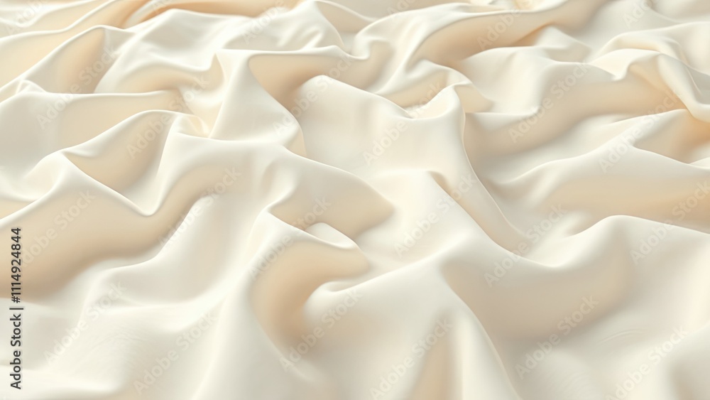 A serene, blurred landscape of a soft, creamy-colored fabric with gentle ripples and imperfections, earthy tone, ripple effect, natural fibers