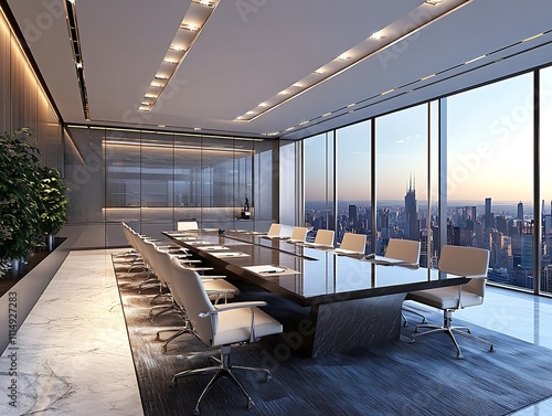 Elevated Perspectives: A Modern Boardroom with Panoramic City Views