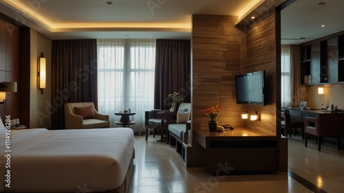 Wallpaper Mural Modern hotel suite with bedroom, sitting area, and work desk. Torontodigital.ca