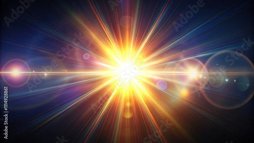 Realistic lens flare with sun backlight and light leaks, bright, sunshine, flare, glowing, sunbeam, vibrant