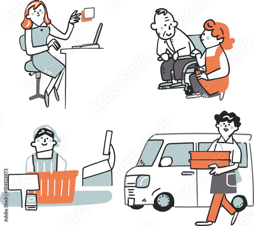 非正規雇用で働き社会を下支えしている人々　セットのストックイラスト素材	
