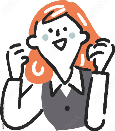 ガッツポーズを取る女性事務員　ストックイラスト素材
