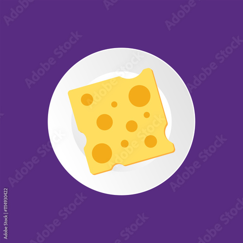 Vector image of cheese on a white plate, illustration of favorite food, nutrition for the body