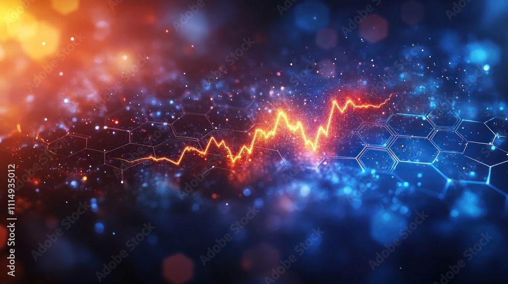Abstract glowing stock market graph with hexagon pattern. Abstract glowing stock market graph with hexagon pattern.