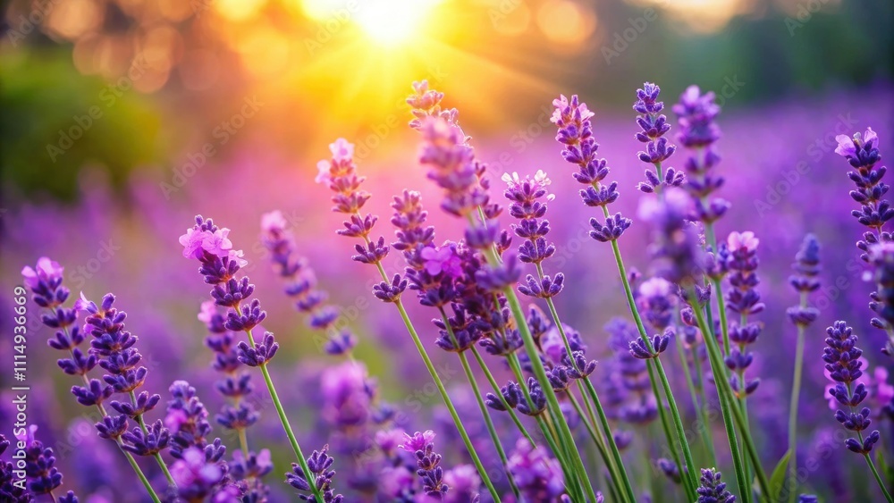 Obraz premium Lavender flowers blooming in a vibrant summer nature background, lavender, flowers, blooming, summer, nature, background