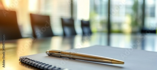 Meeting Prep: Pen and Notepad on a Conference Table