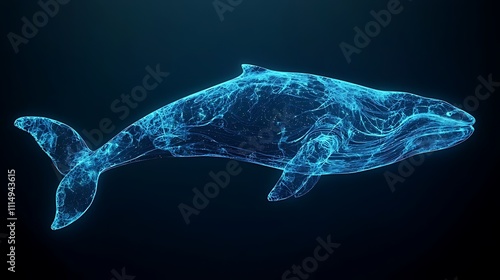 Abstract glowing whale, digital art.