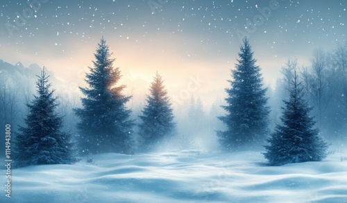 Wallpaper Mural Beautiful Winter Forest Landscape with Snowfall and Snowdrifts in a Calm Scenic Setting Torontodigital.ca