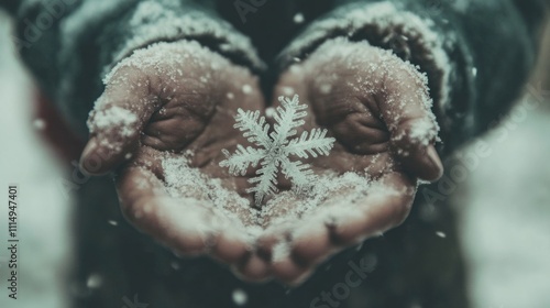 Wallpaper Mural Snowflake in hand. A close-up of hands holding a snowflake as it melts, symbolizing the fragility of moments and the need to cherish them. Torontodigital.ca