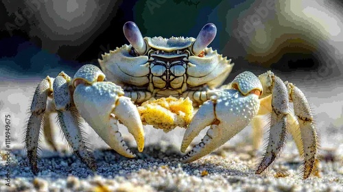 Ghost Crab Holding Food On Sandy Beach photo