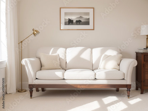 interior with sofa and wooden coffee table - 3d rendered illustration