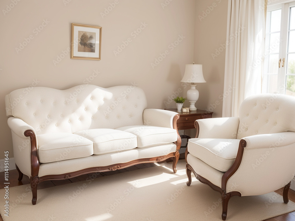 Obraz premium interior with sofa and wooden coffee table - 3d rendered illustration