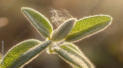 Macro close up photograph of a plant leaf showcasing the natural process with water vapor visibly escaping the leaf s stomata under direct sunlight photo